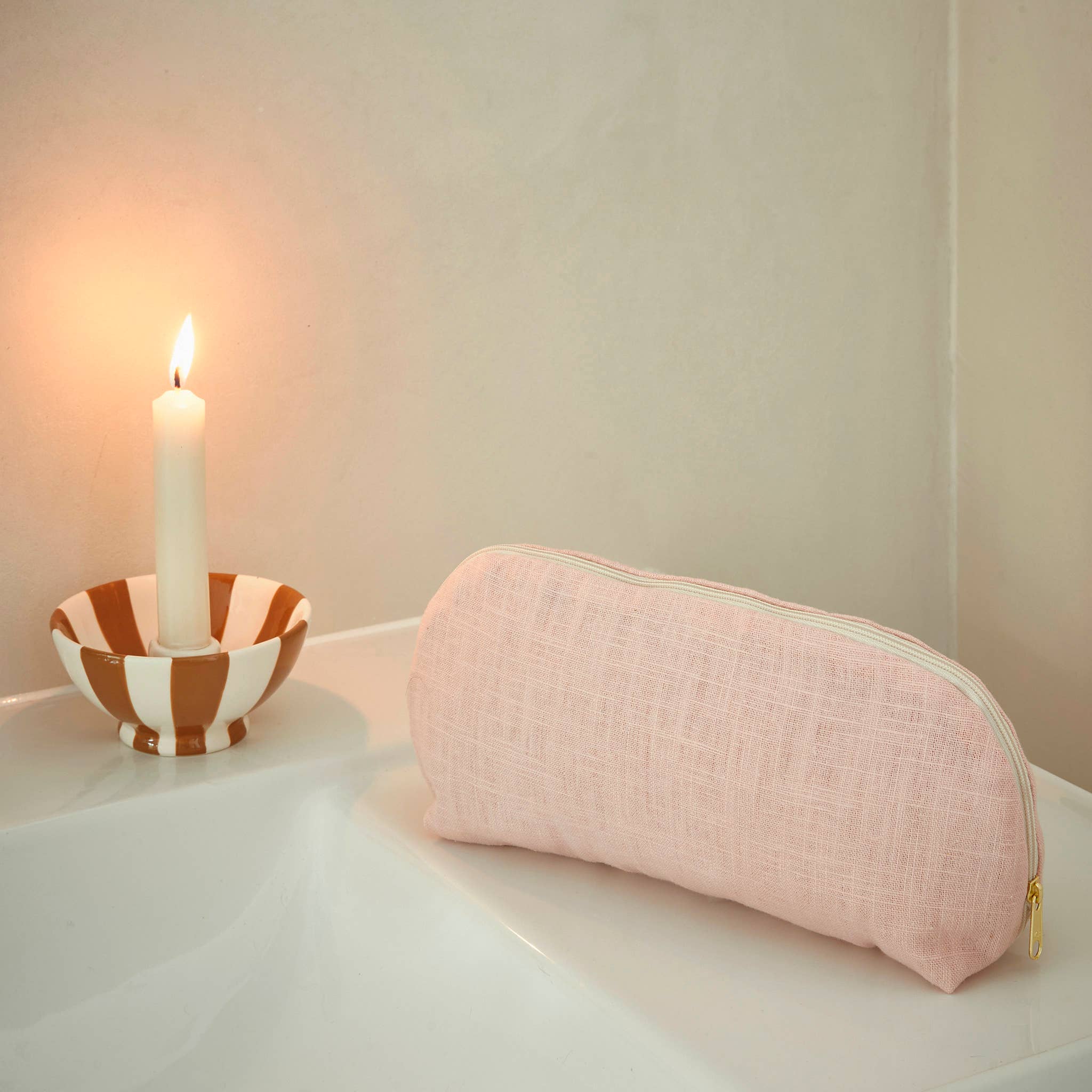 Pink Linen Make Up Bag with Liberty Fabric Lining