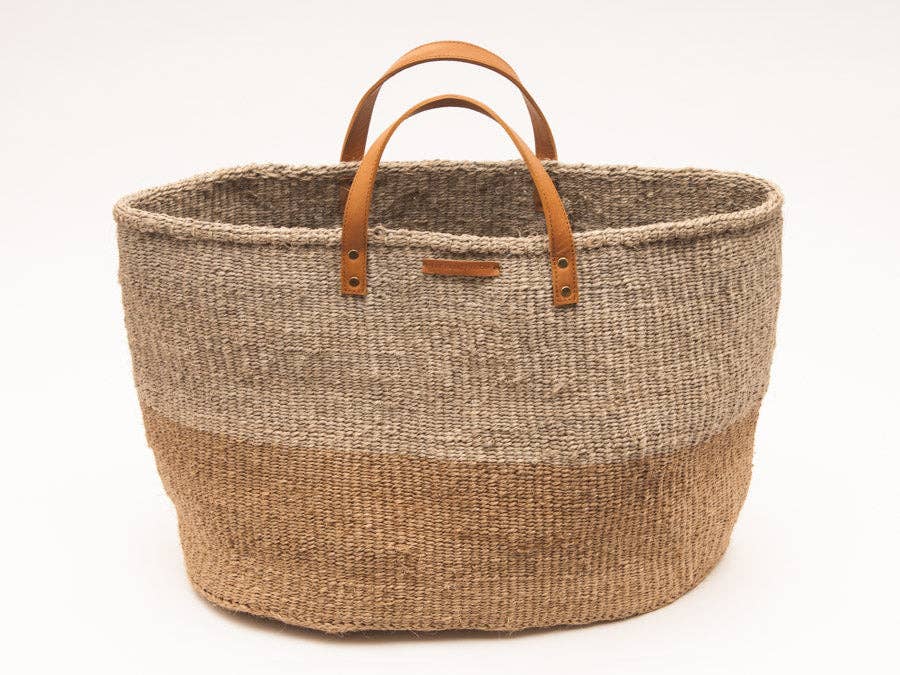 KAZA: Brown & Grey Two Tone Woven Shopper: Large