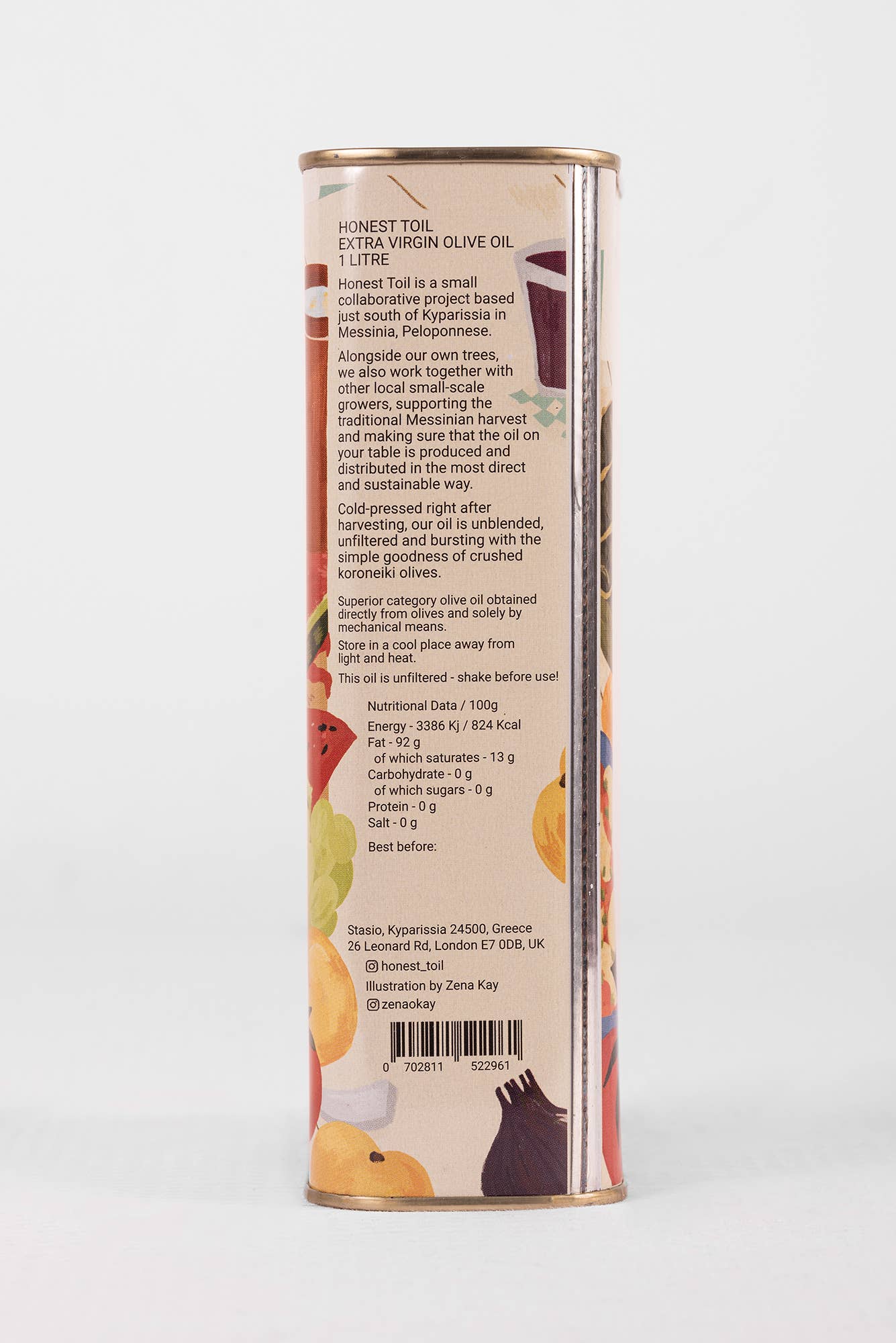 1LTR Honest Toil Extra Virgin Olive Oil - Tin