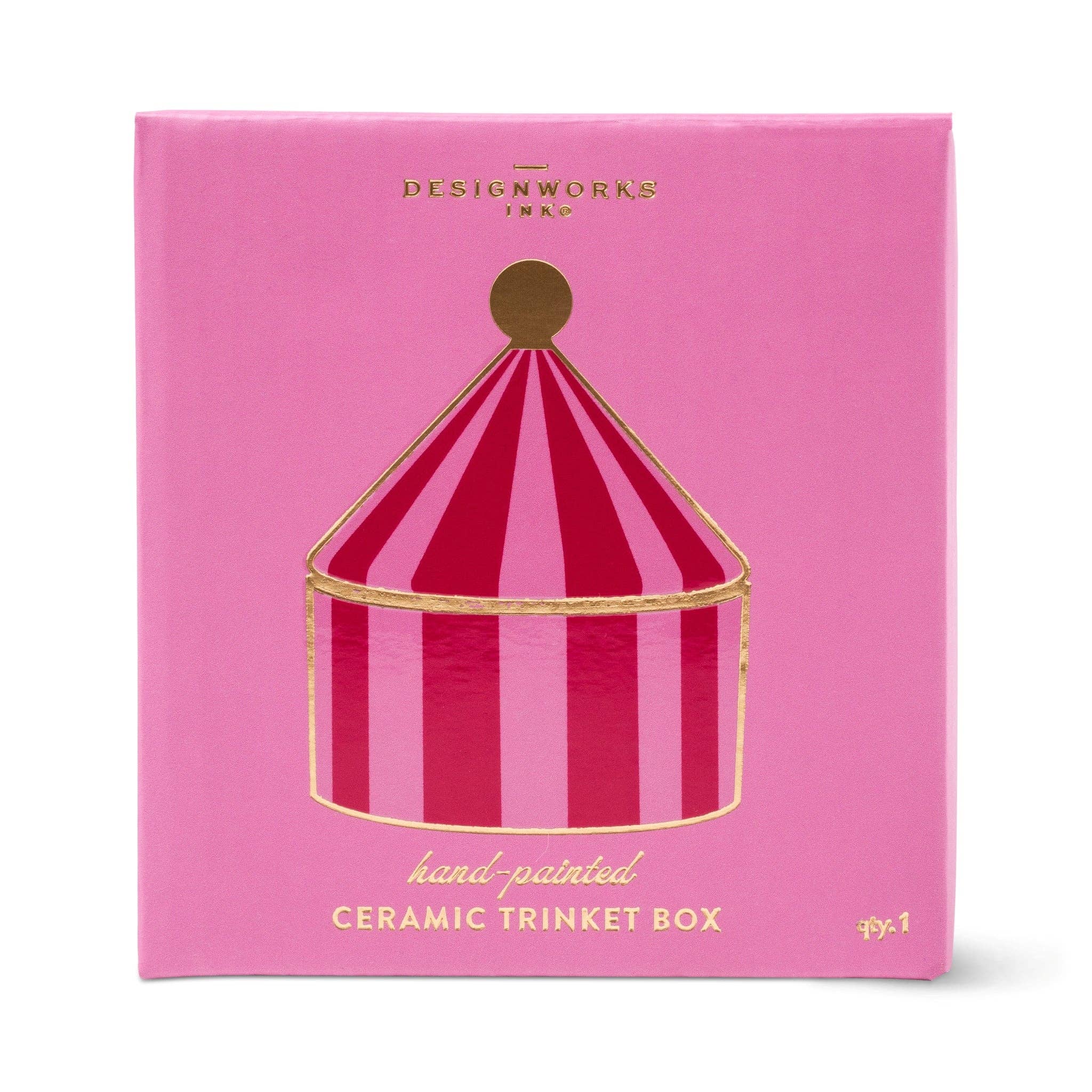 DesignWorks Ink Ceramic Trinket Box - Pink + Red Stripe