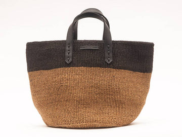 HIMIZA: Black & Khaki Sisal and Leather Shopper