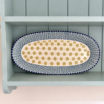 Potterswork Alice Plate - Navy Blue with Sage Dots