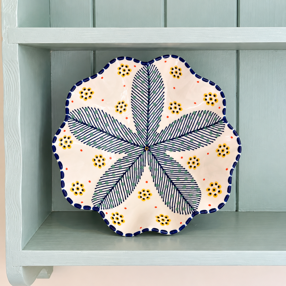 Potterswork Berry Bowl - Navy with Sage Dots