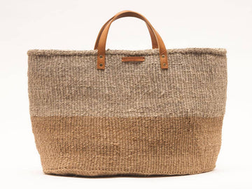 KAZA: Brown & Grey Two Tone Woven Shopper: Large