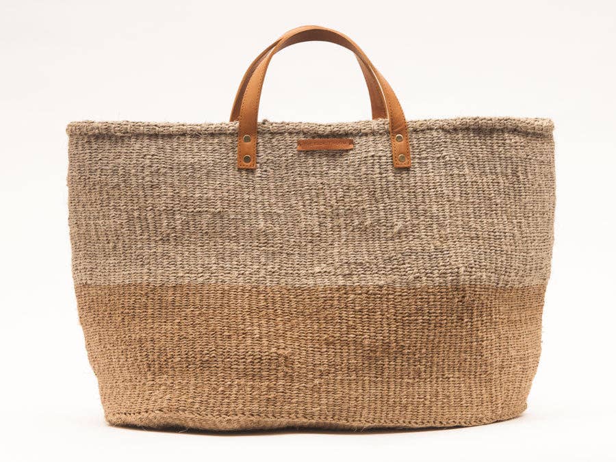 KAZA: Brown & Grey Two Tone Woven Shopper: Large