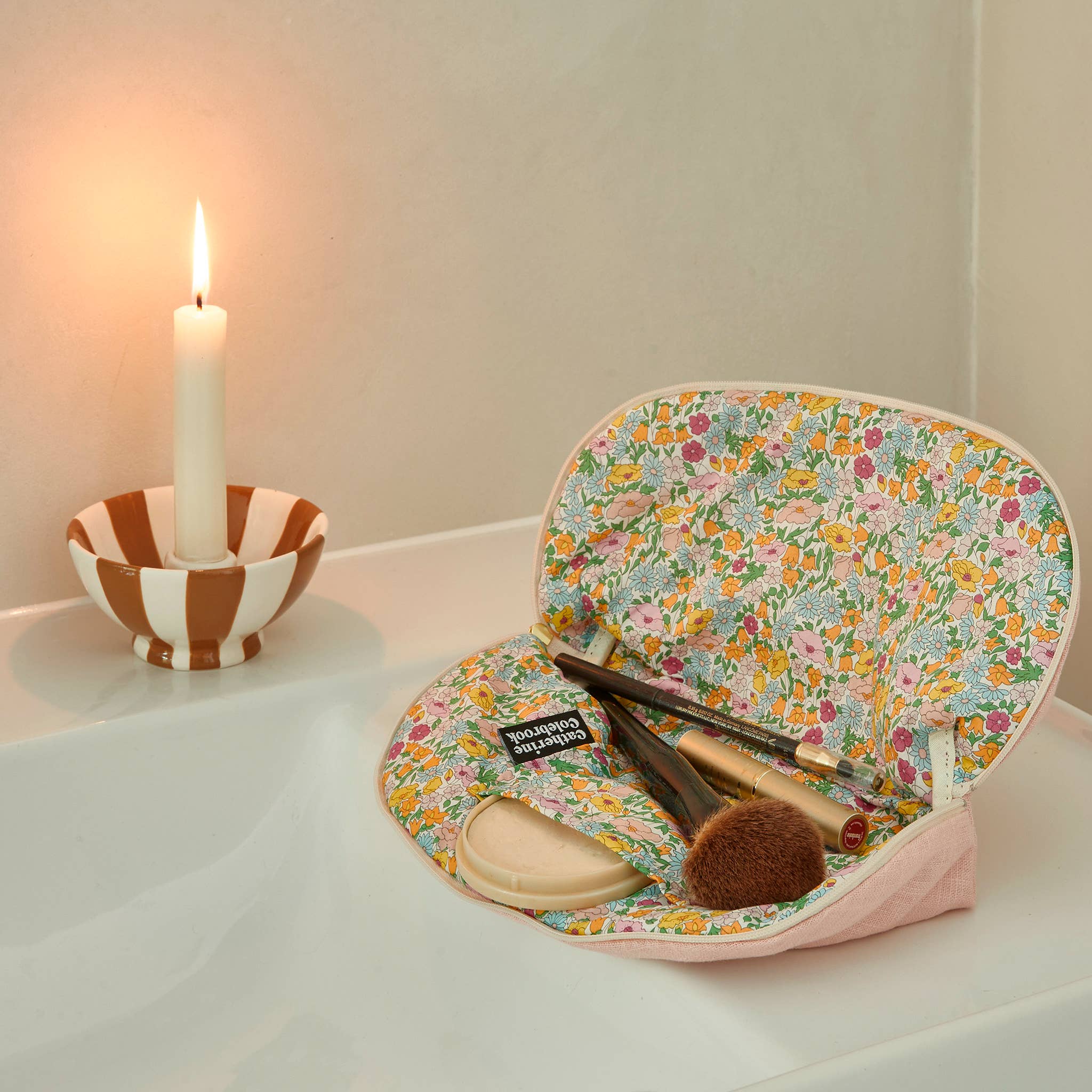Pink Linen Make Up Bag with Liberty Fabric Lining