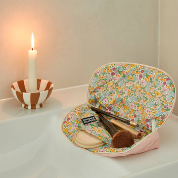 Pink Linen Make Up Bag with Liberty Fabric Lining