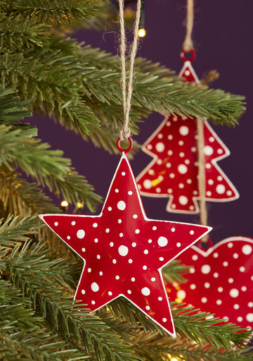Dotty finish red star decoration, handpainted iron