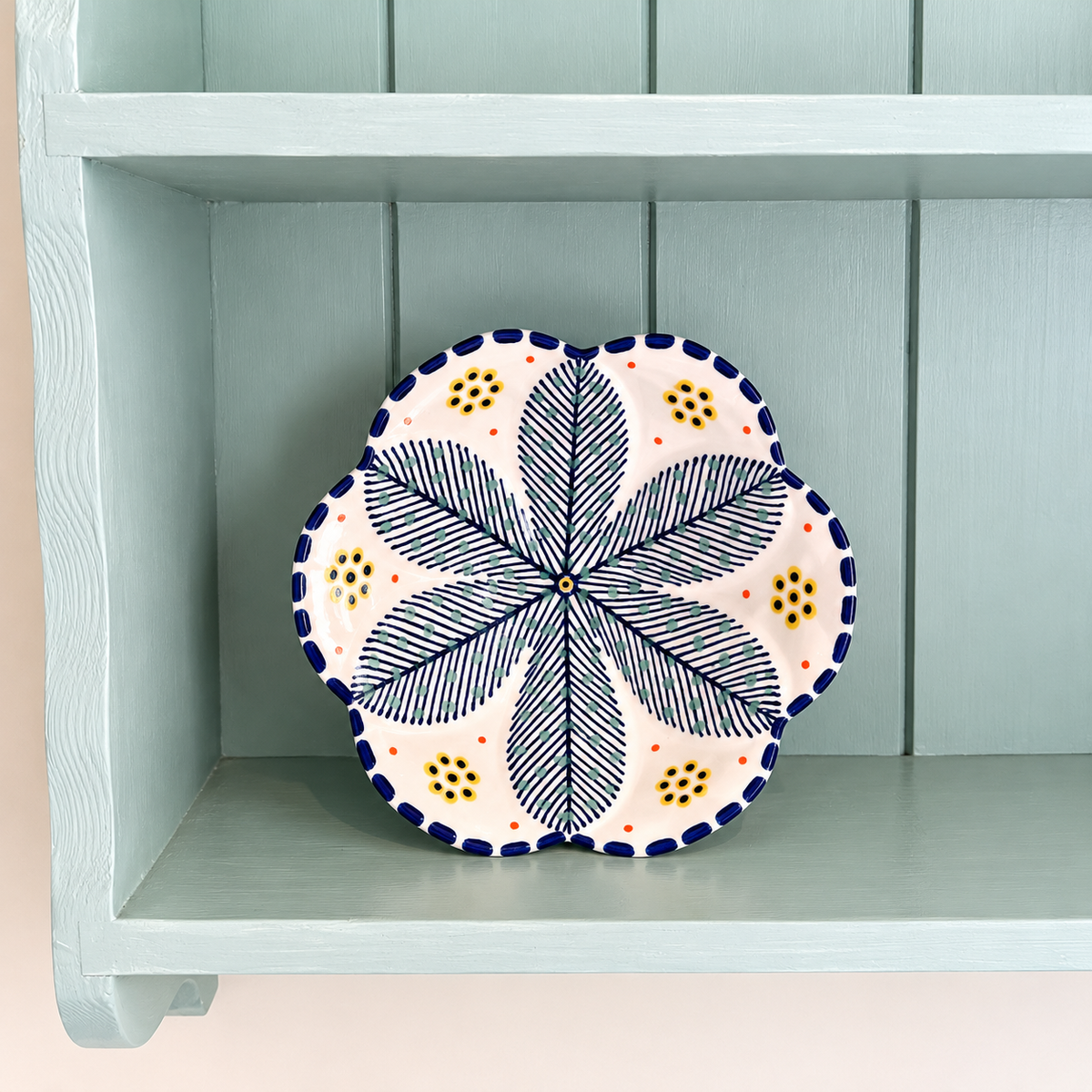 Potterswork Berry Bowl - Navy with Sage Dots
