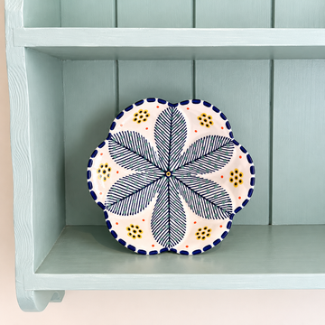 Potterswork Pudding Bowl - Navy Blue with Sage Dots