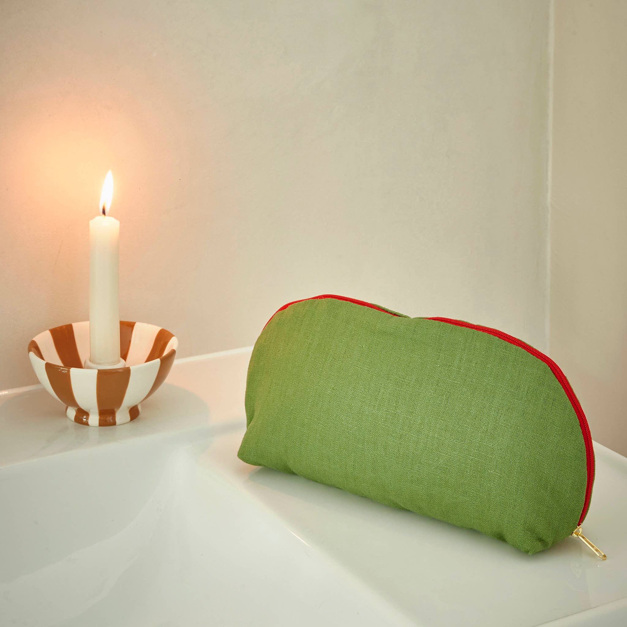 Green Linen Make Up Bag with Liberty Fabric Lining
