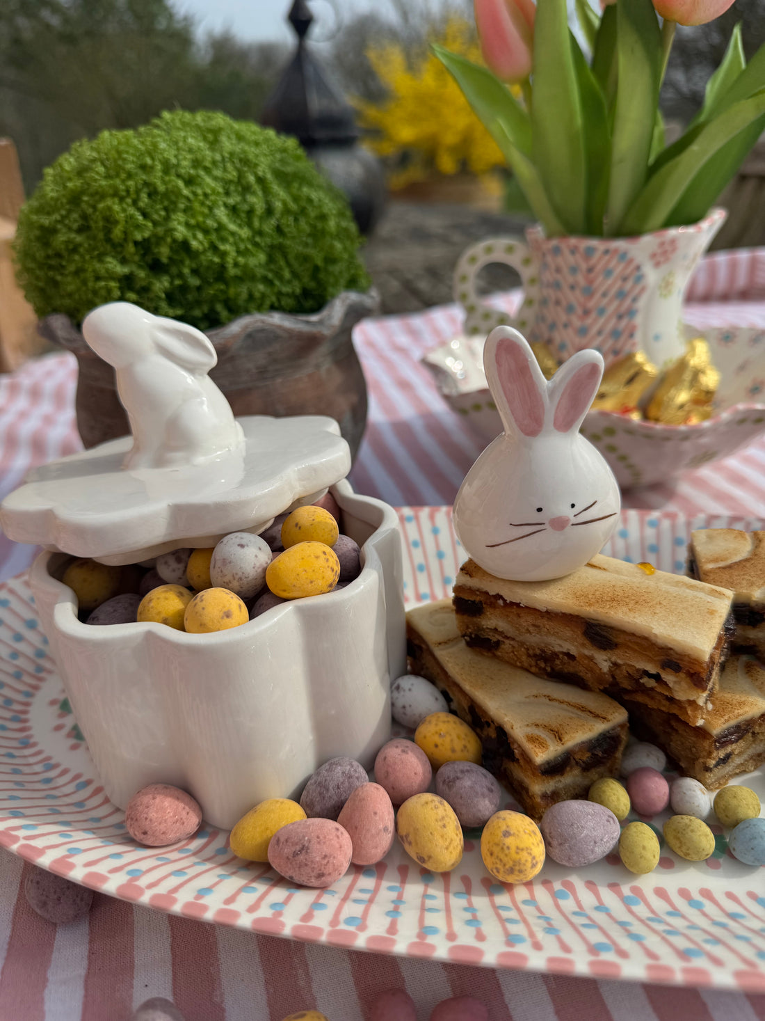 Bunny Topped White Ceramic Pot