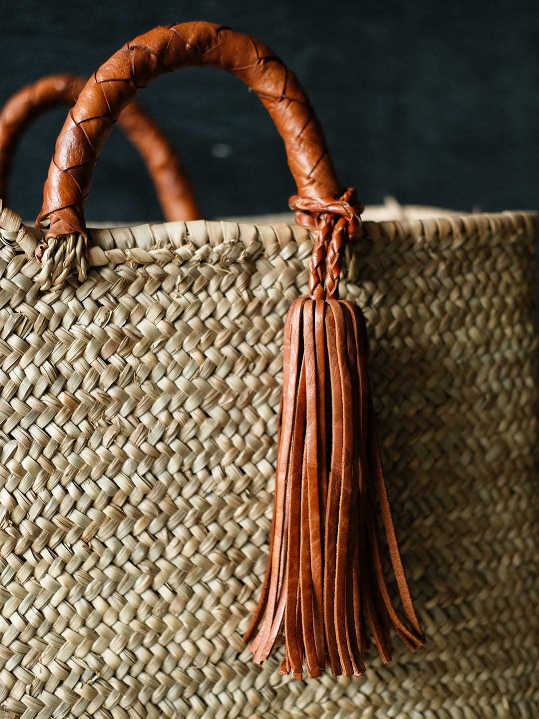 Handwoven French Market Straw Bag with Leather Handles
