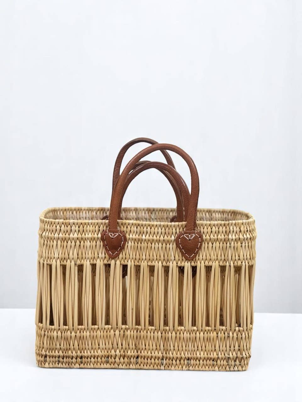 Natural Straw Tote with Leather Handles