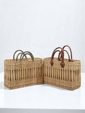 Natural Straw Tote with Leather Handles