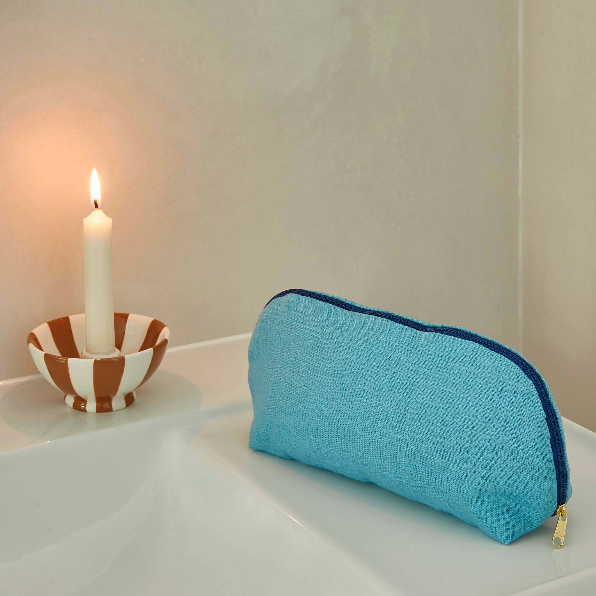 Blue Linen Make Up Bag with Liberty Fabric Lining