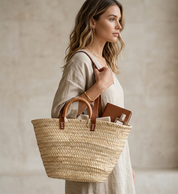 French Market Basket - Natural Handwoven Straw Tote