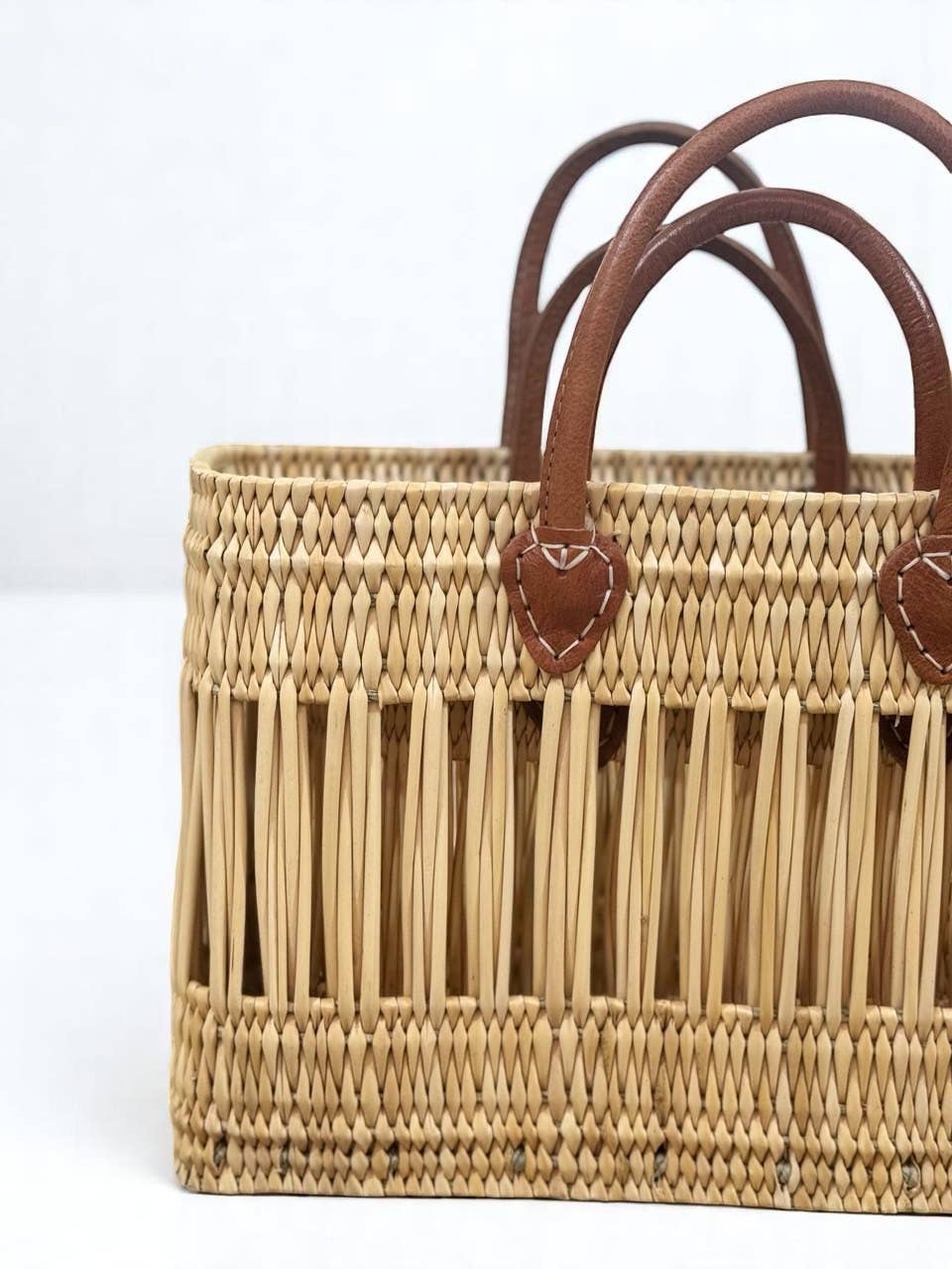 Natural Straw Tote with Leather Handles