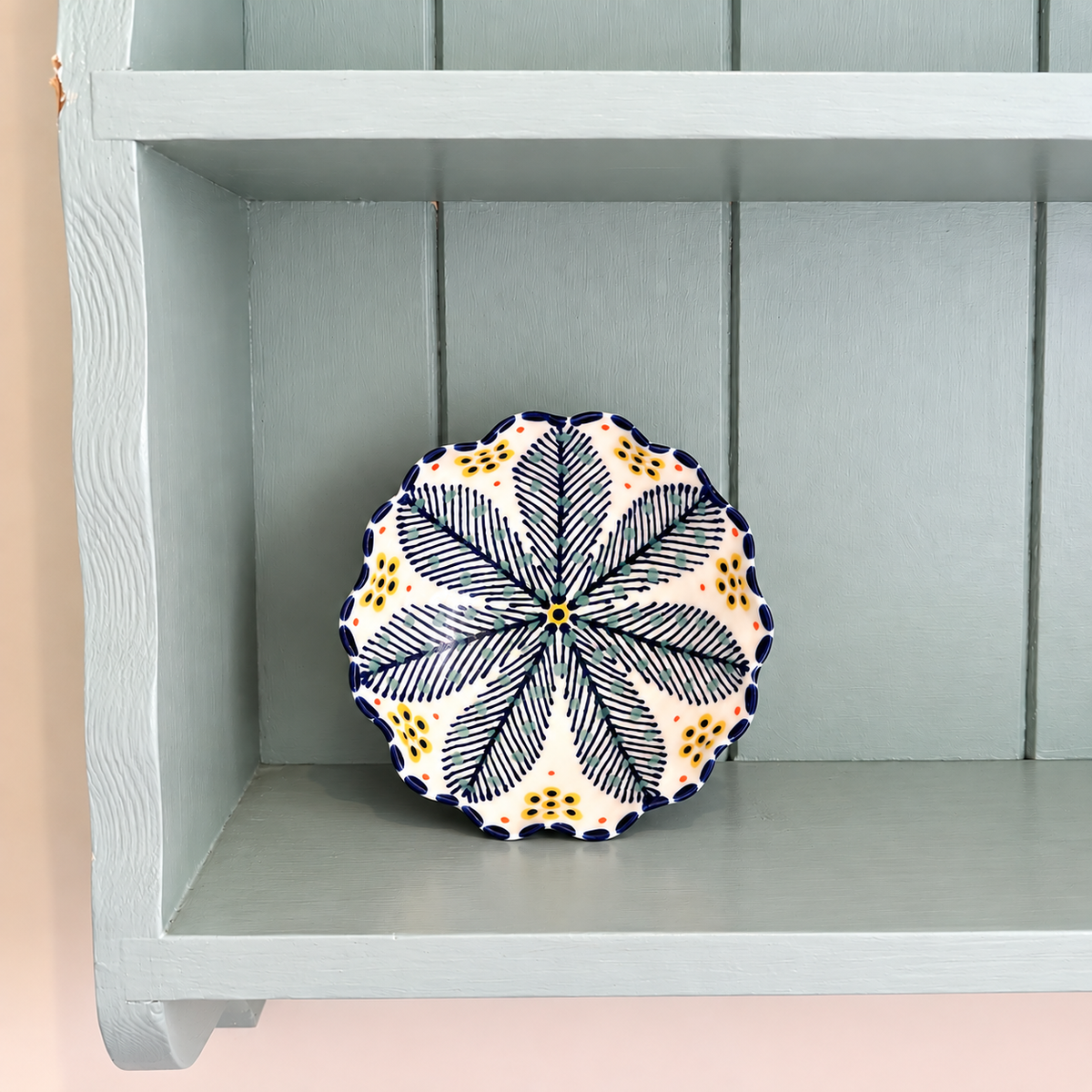 Potterswork Berry Bowl - Navy with Sage Dots