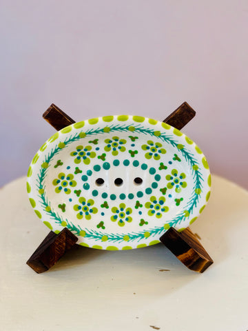 Potterswork Soap Dish - Yellow and Greenie Blue