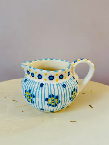 Potterswork Cutie Cream Jug - Blue with Yellow Dots