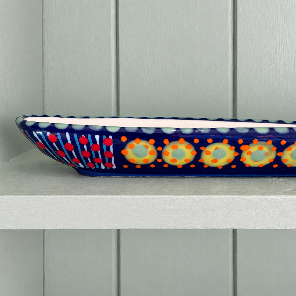 Potterswork Olive Boat - Dark Blue Circles