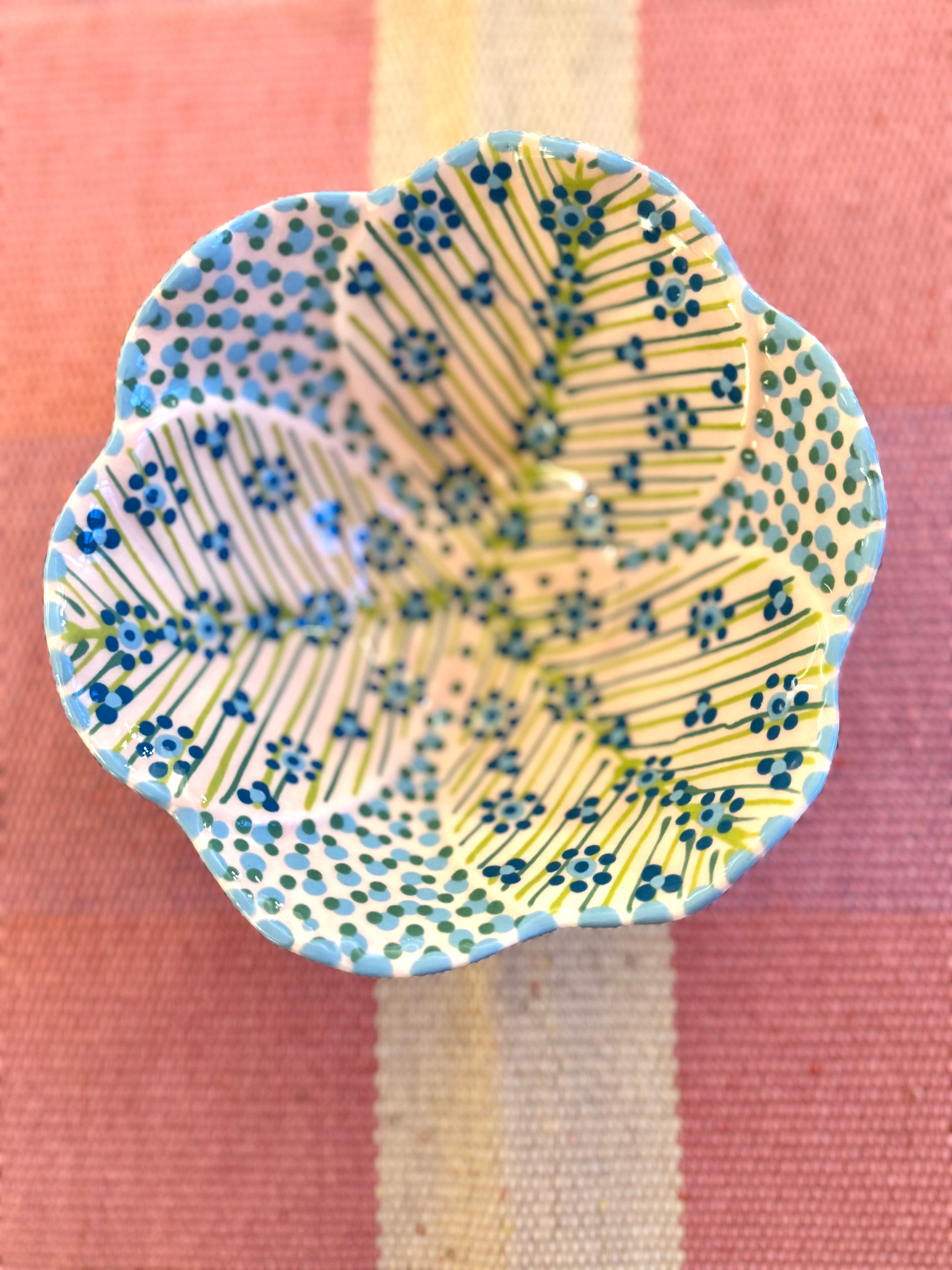 Potterswork Pudding Bowl - Very Light Pink and Blue
