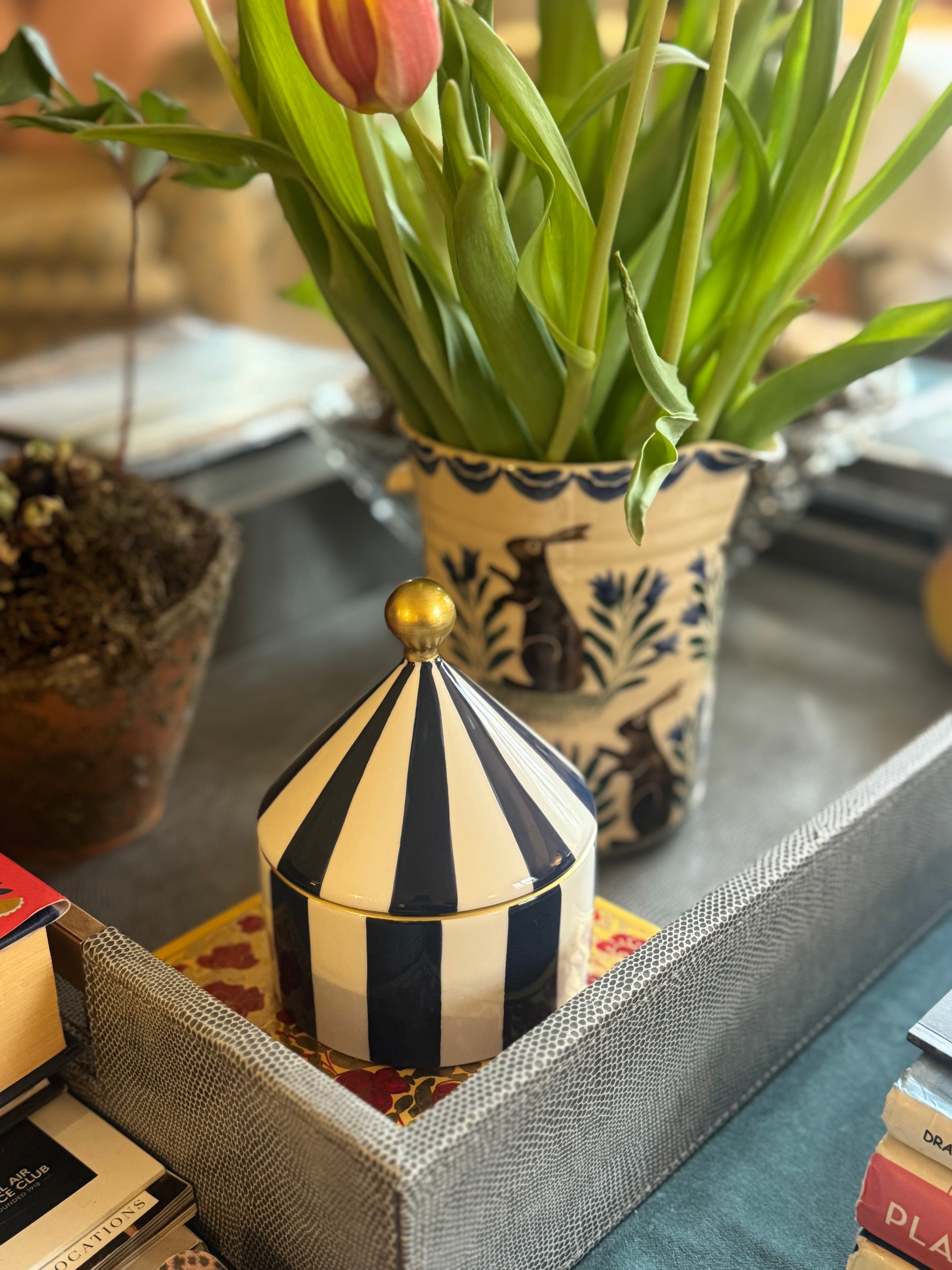 DesignWorks Ink Ceramic Trinket Box - Navy Stripe