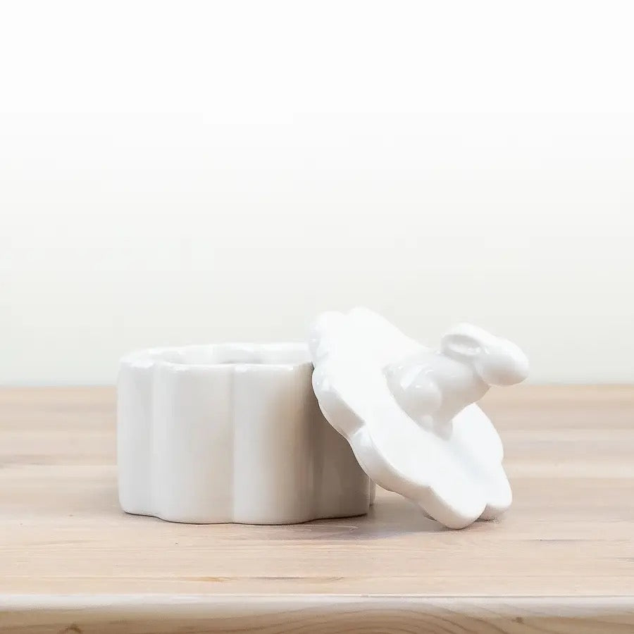 Bunny Topped White Ceramic Pot