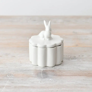 Bunny Topped White Ceramic Pot