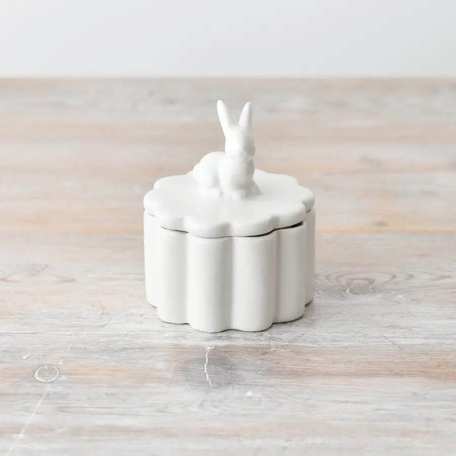 Bunny Topped White Ceramic Pot