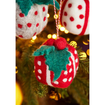 Red Felt Present with Holy Hanging Christmas Decoration