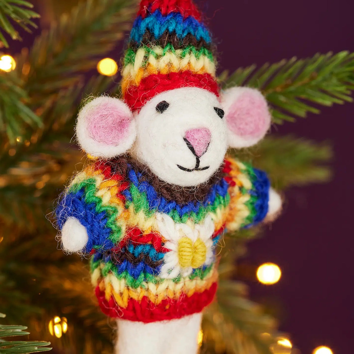 Felt Mouse in a Rainbow Jumper