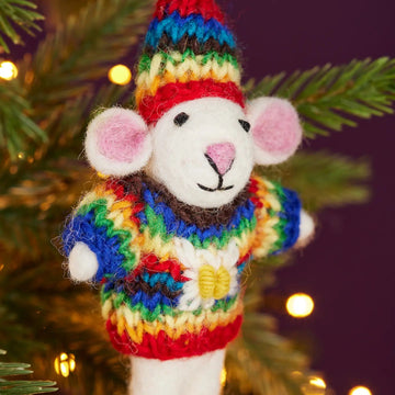 Felt Mouse in a Rainbow Jumper