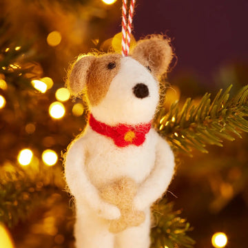 Felt Dog with Bone Decoration
