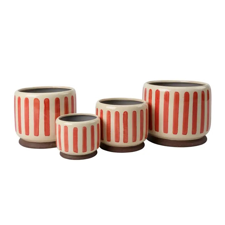 Stoneware Red Stripe Planter - 18cm