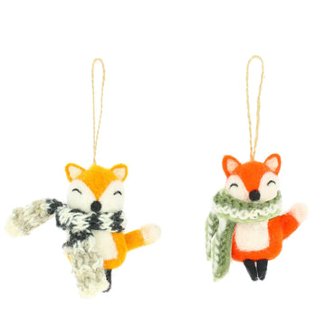 Festive Felt Fox with Wooly Scarf Christmas Decoration
