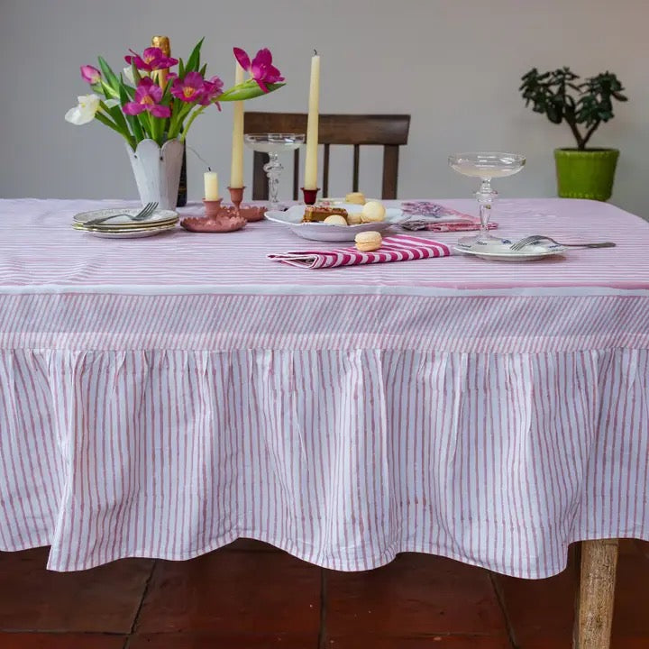 Constance & Denny Blush Ruffle Table Cloth