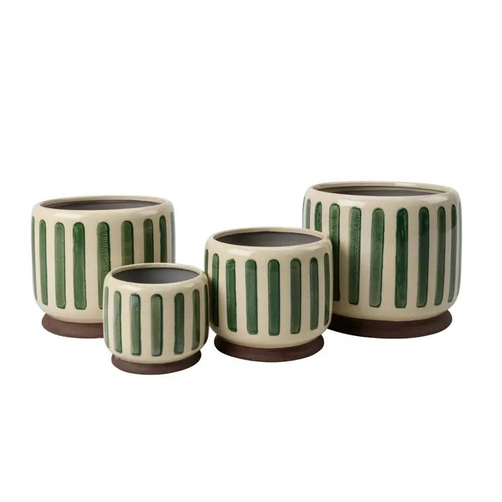 Stoneware Green Stripe Planter - 18cm