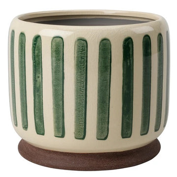 Stoneware Green Stripe Planter - 18cm