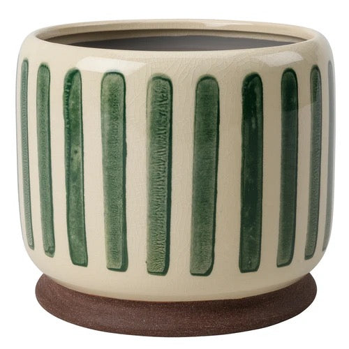 Stoneware Green Stripe Planter - 18cm
