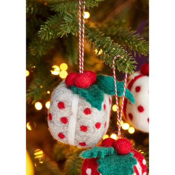 Grey Felt Present with Holy Hanging Christmas Decoration