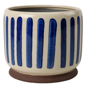Stoneware Blue Stripe Planter - 16cm