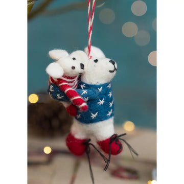 Mother and Baby Polar Bear Felt Christmas Decoration