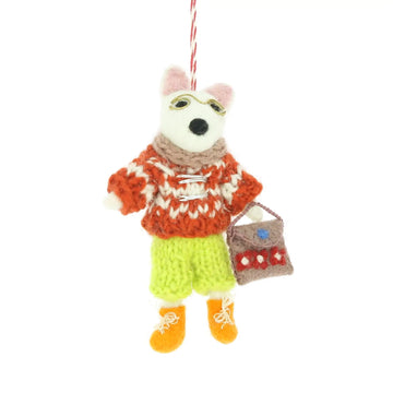 Festive Retro Dog with Glasses and Bag