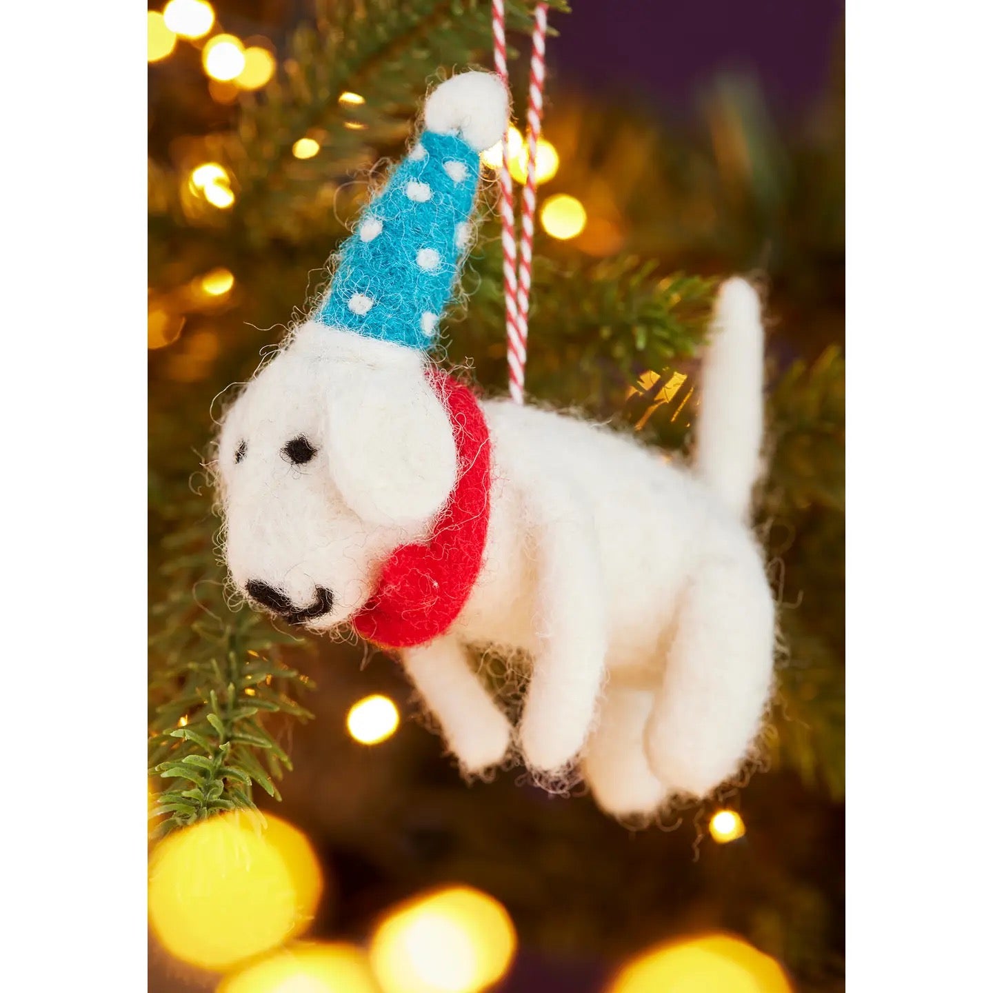 Festive Felt Dog with Spotty Christmas Hat Decoration