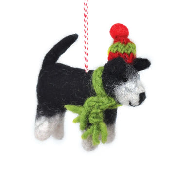Little Dog with Hat and Scarf Felt Christmas Decoration