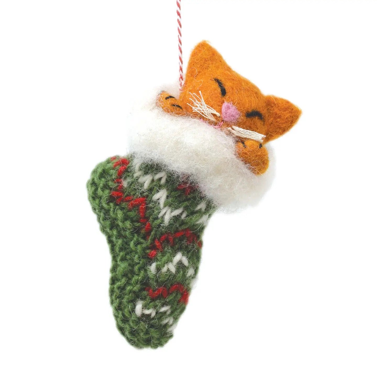 Festive Felt Cat in a Christmas Stocking Decoration
