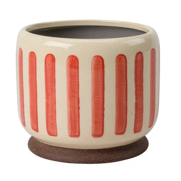 Stoneware Red Stripe Planter - 18cm