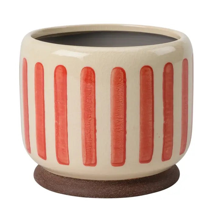 Stoneware Red Stripe Planter - 18cm